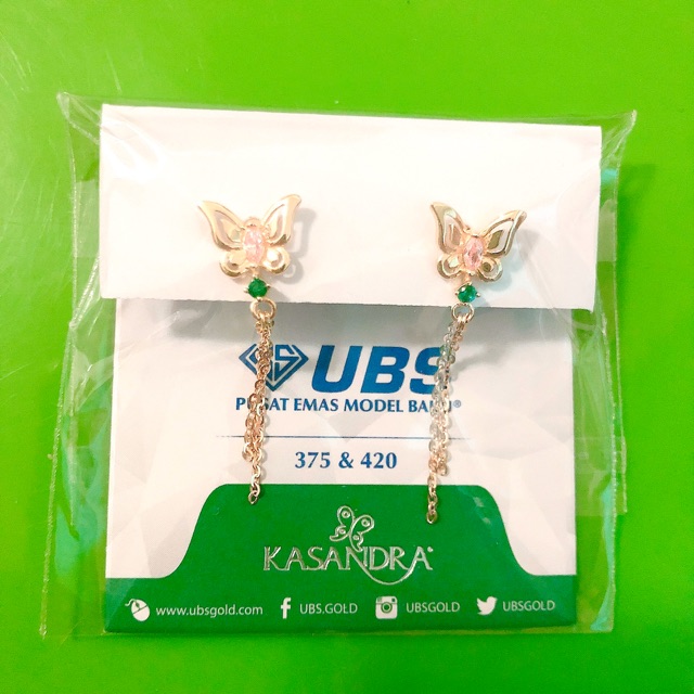 Anting Giwang Panjang Kupu pink hijau UBS