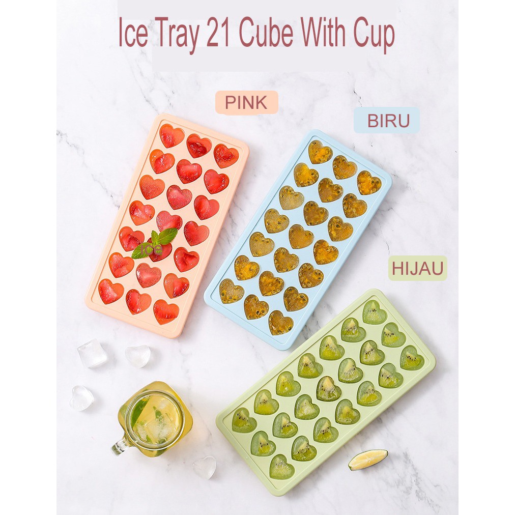 Cetakan Es Batu silicon/Ice Tray 21 Cube+Tutup /Cetakan Es Bentuk Hati