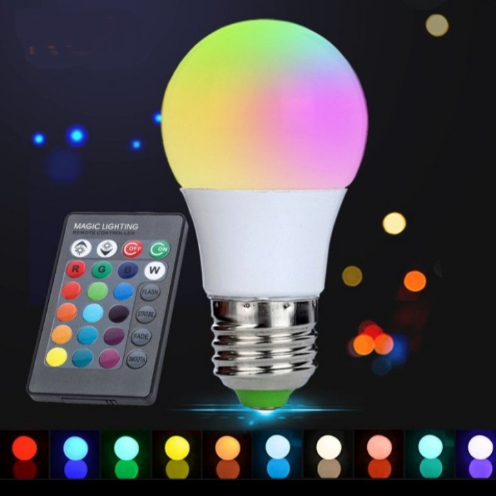 (COD) Bola Lampu Led 16 Warna warni + Remote Control RGB 3 watt