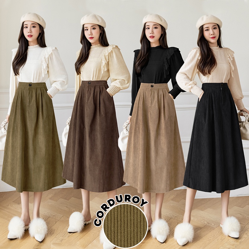 KARAKOREA 319 Corduroy Velvet Skirt/Korean Women Skirt/Maxi Skirt