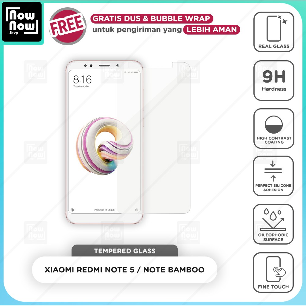 Tempered Glass Anti Gores Xiaomi Redmi Note 5 Bamboo Screen Guard Protector 9H Temperglass Bambu