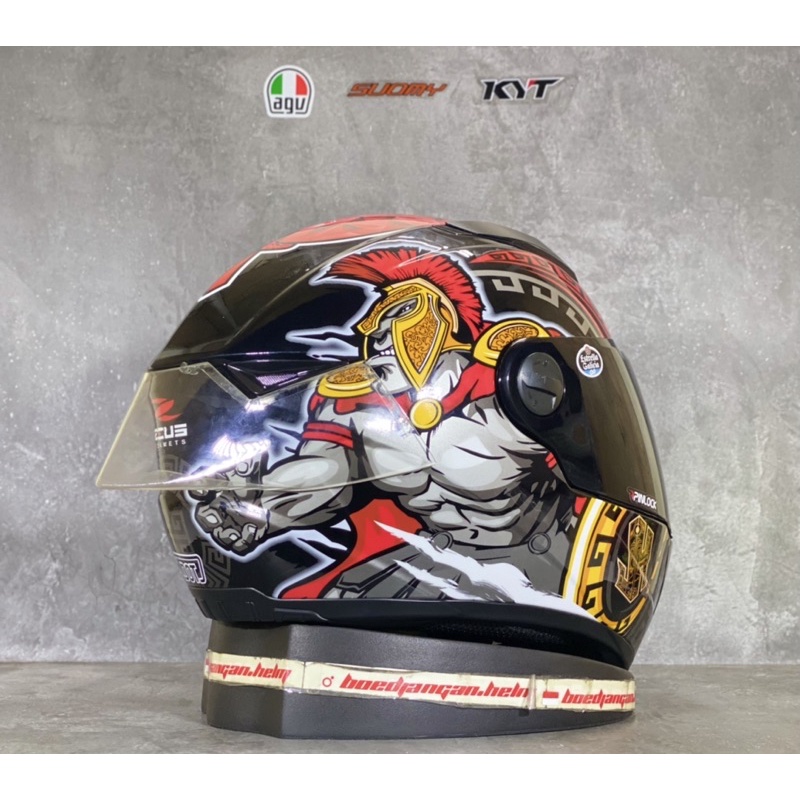 PAKET GANTENG  ZEUS HELM ZS811 AL47 SPARTAN BLACK RED - SPOILER 2D - FULL FACE-3