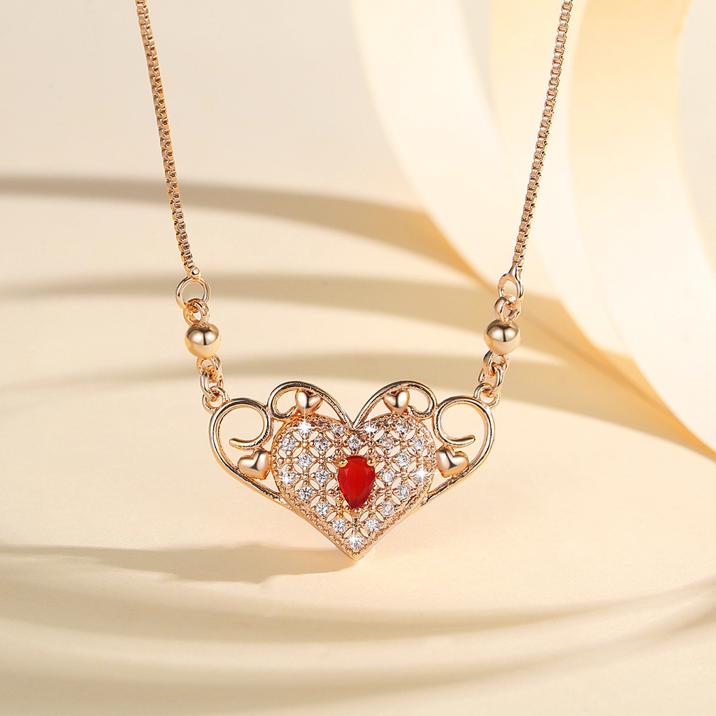 Y617 【Barang spot】Kalung Titanium Wanita Permata Liontin Perhiasan Mewah lapis Emas Kalung Rantai berbentuk hati Original Liontin