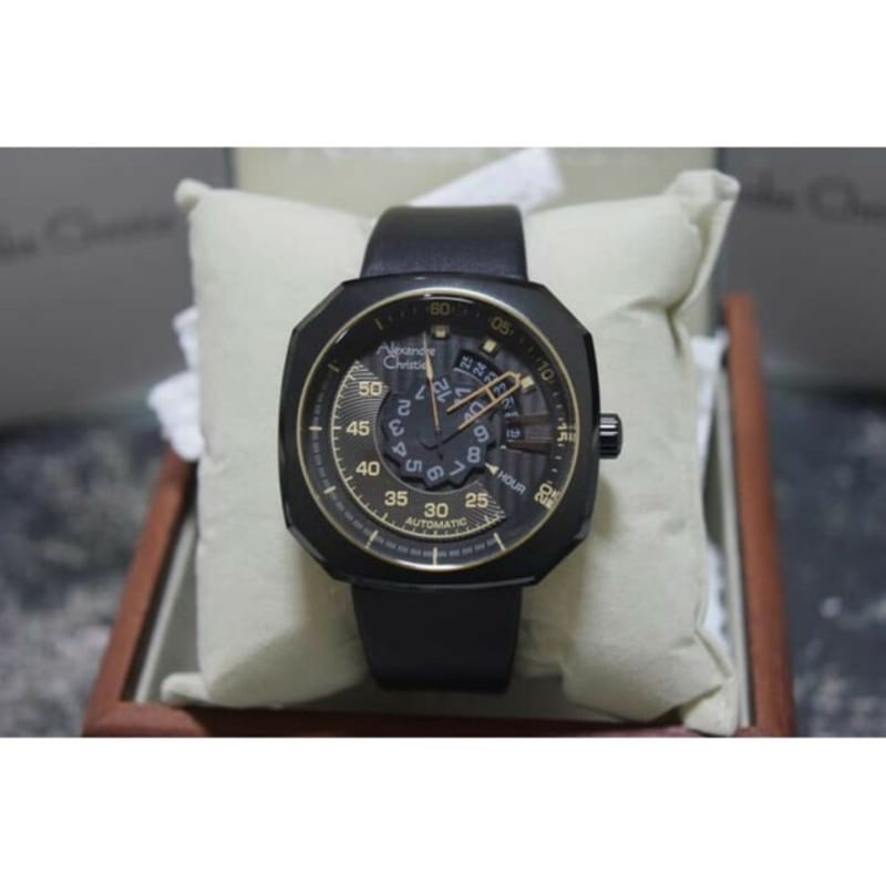 JAM TANGAN ALEXANDRE CHRISTIE AC 3032 PRIA FULL BLACK DJARUM GOLD AUTOMATIC ORIGINAL