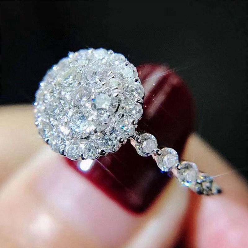 Fancyqube Cincin Cubic Zirconia Warna Putih Bling-Bling Untuk Wanita