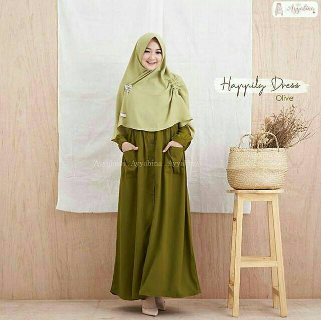 Happily Syar'i (Dress + Khimar)-DRESS MUSLIM - fashion wanita- baju wanita-baju gamis -dress - gamis