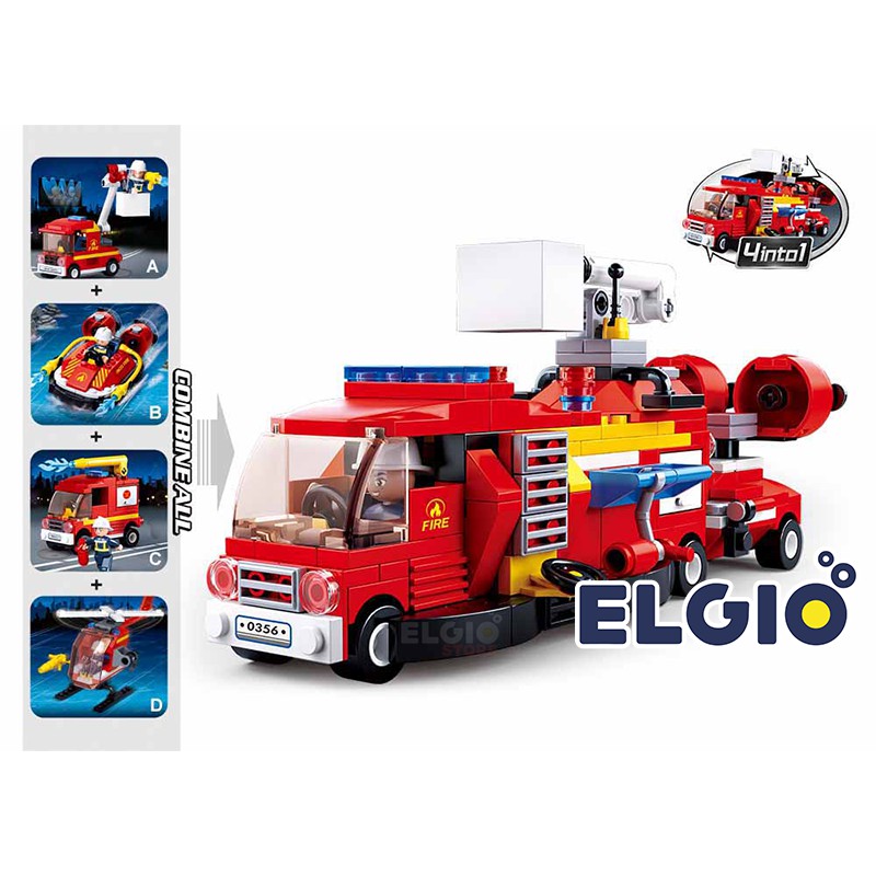 Sluban Bricks Mobil Pemadam Kebakaran Rescue Fire Fighter Block 4 in 1 M38 B0622