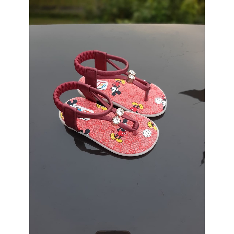 SDP08MM 26-30 Sepatu Sandal Anak Perempuan Umur 3 4 5 tahun - Motif Diamond Marun Mickey Mouse