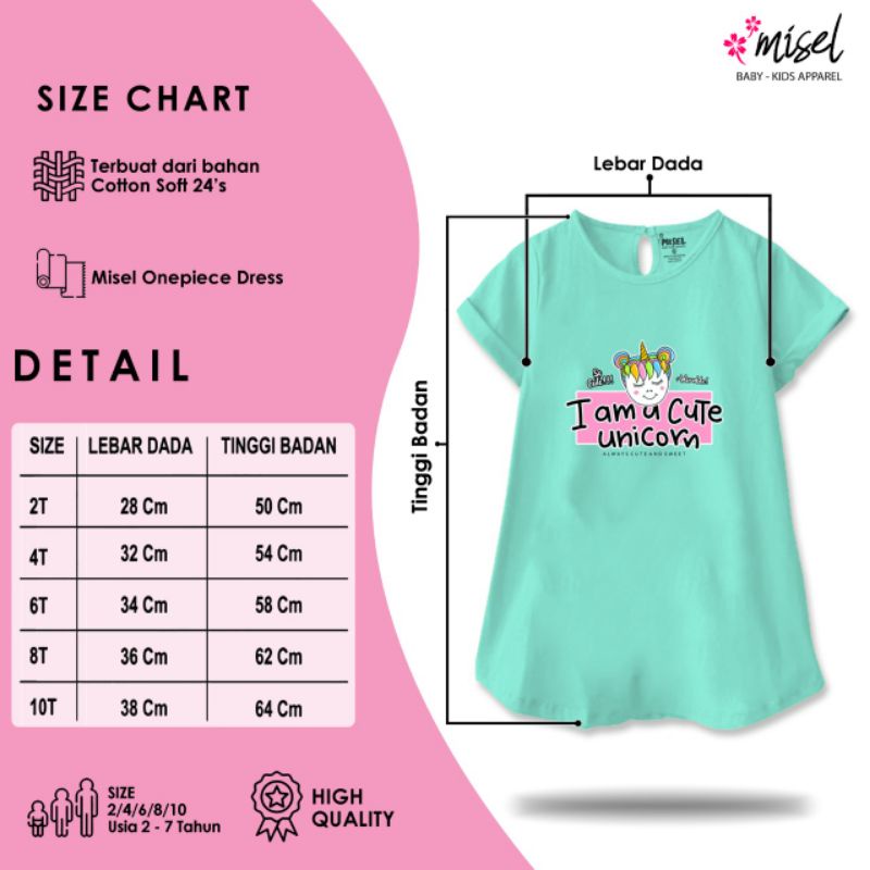 Baju Dress Kaos Anak Perempuan Cewek Misel One Piece Usia 1 - 8 Tahun