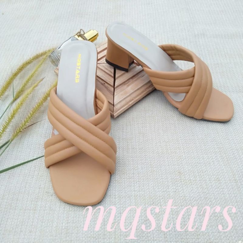 mqstars Sandal Heels Wanita Silang Empuk | Sendal Hak Tahu 5cm