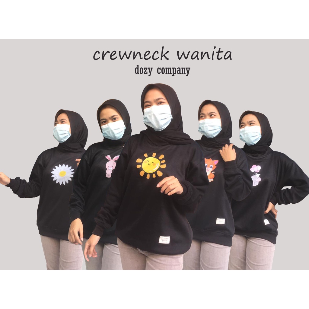 sweater crewneck wanita black motif original dozy