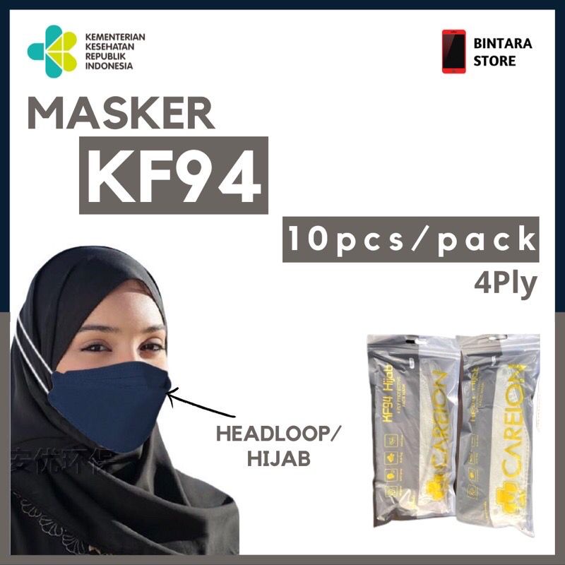 ENZ ® MASKER KF94 CAREION HIJAB HEADLOOP 4 PLY ISI 10 PCS CAREION 3D MASK WARNA DEWASA / KF94 HIJAB WARNA WARNI 1090