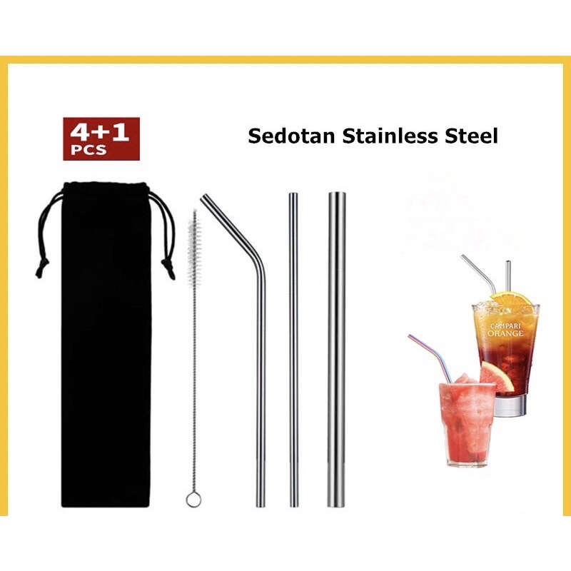 Jual Sedotan Stainless Set Premium 5 in 1 / Sedotan STAINLESS Steel