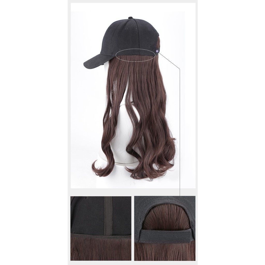 HTQ premium wig topi baseball tebal matte HQ half wig hat rambut palsu hair extension lurus wavy