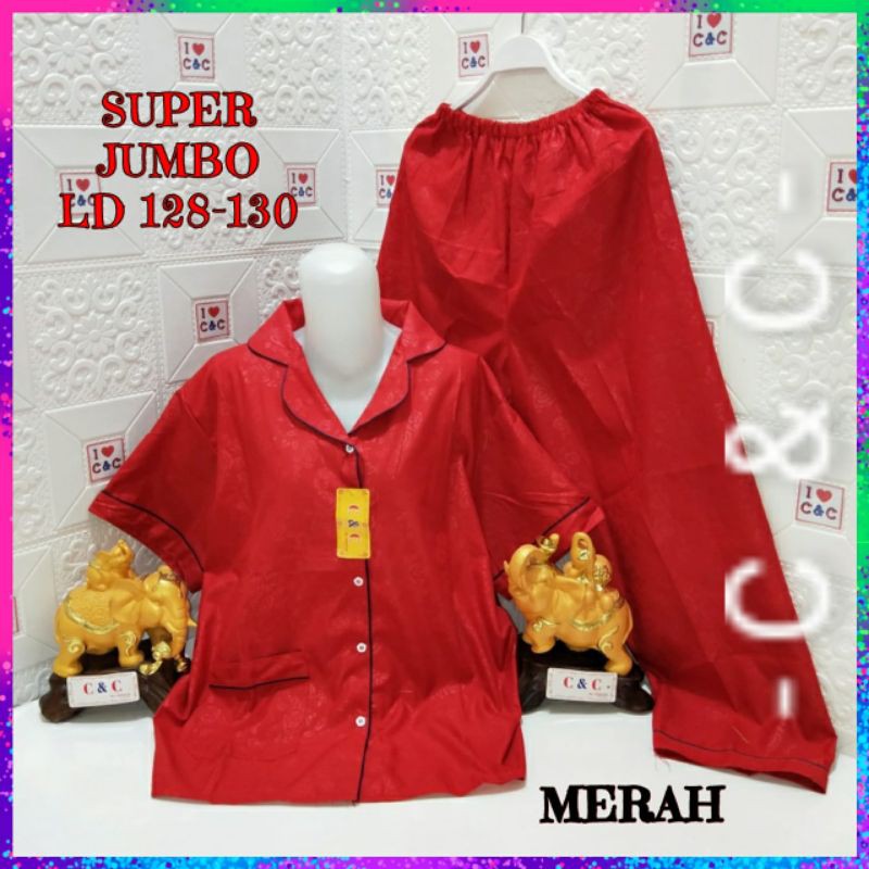 CNC - BAJU TIDUR WANITA SUPER JUMBO CP 5XL/LD 130/HEMBOS-Merah