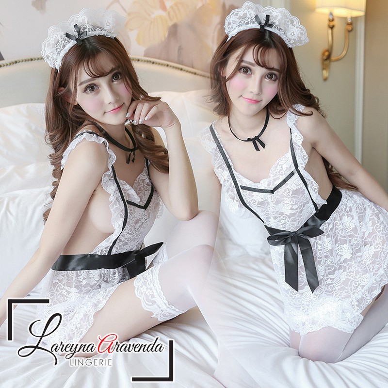 Set Lingerie Seksi &amp; G String &amp; Bando Model Cosplay Maid Pita LG086