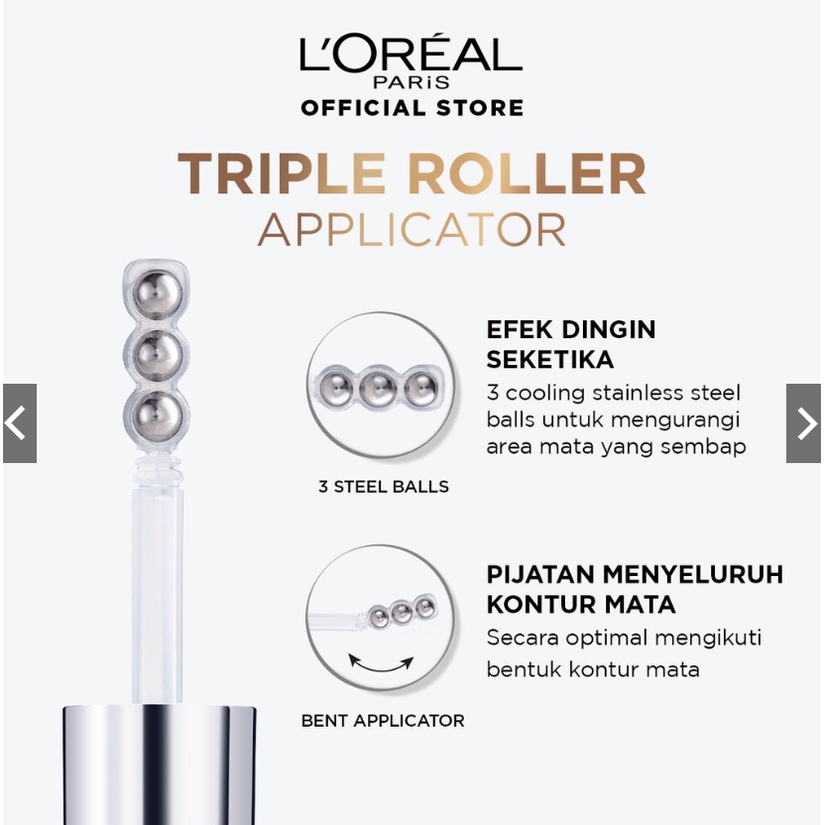 L'Oreal Paris Triple Roller 2.5% Hyaluron + Caffeine Eye Serum – Hyaluronic Acid Loreal Serum Mata