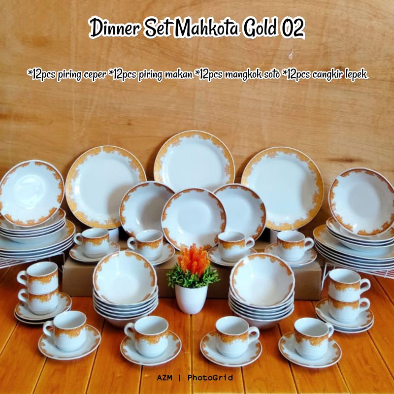 Dinner Set Mahkota Gold 02/Paket Piring Keramik/Paket Piring Mahkota/Piring Mahkota