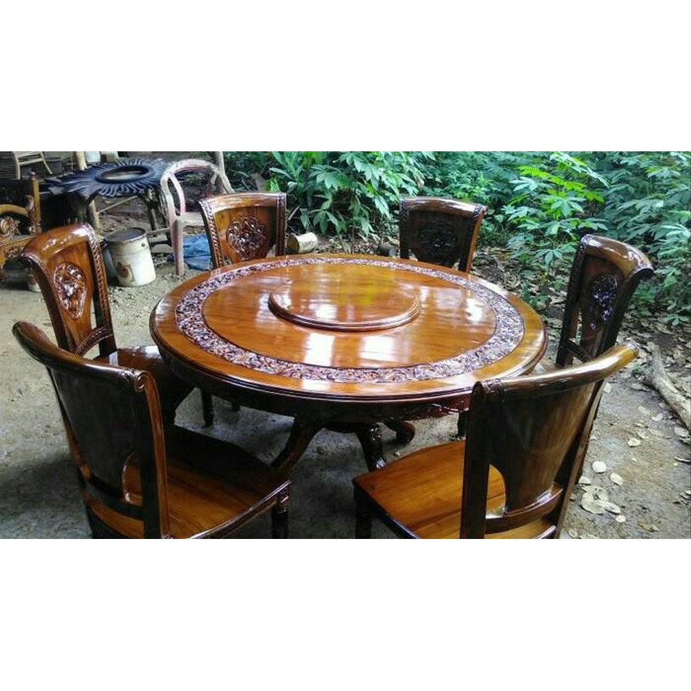 meja makan salina bundar kursi 6 jati