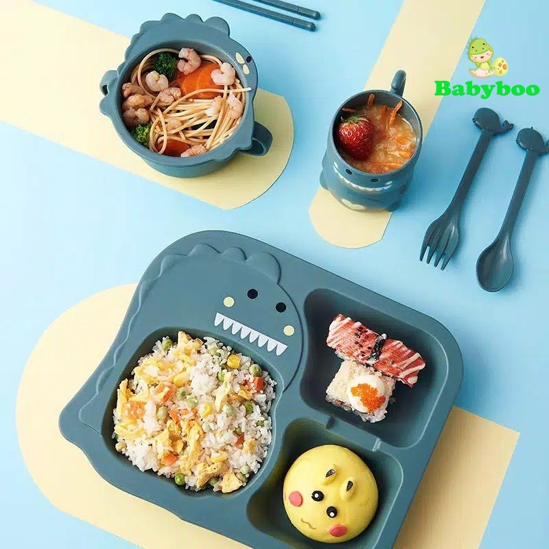 Piring Makan Set Anak Model Dino/Mangkuk Gelas Anak/Peralatan Makan Set Anak Dinosaurus