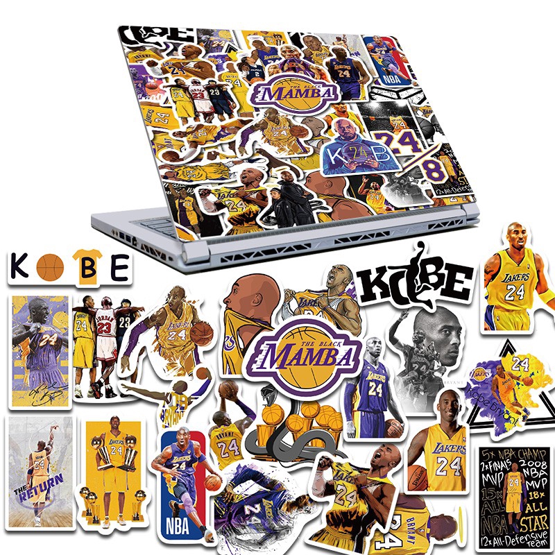 50 pcs Basketball Stickers Kobe Bryant Sticker Waterproof Kids Toy Stickers for Luggage Laptop Phone Skateboard Decal