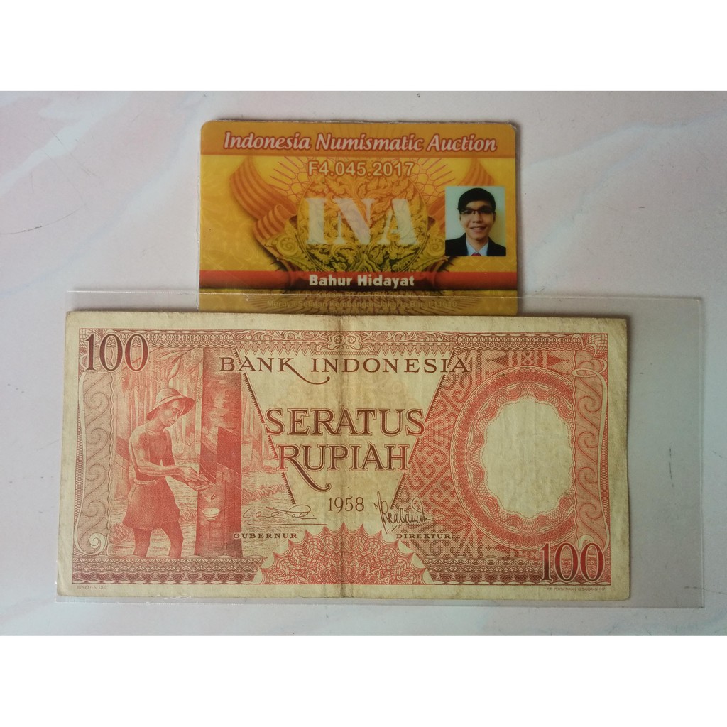 Uang Kuno Kertas Lama 100 Rupiah Tahun 1958 (F)
