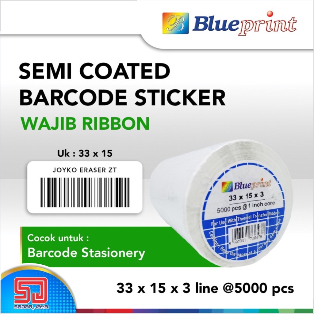 Blueprint Sticker Label 33 x 15mm x 3 Line Semi Coated Label Stiker Barcode