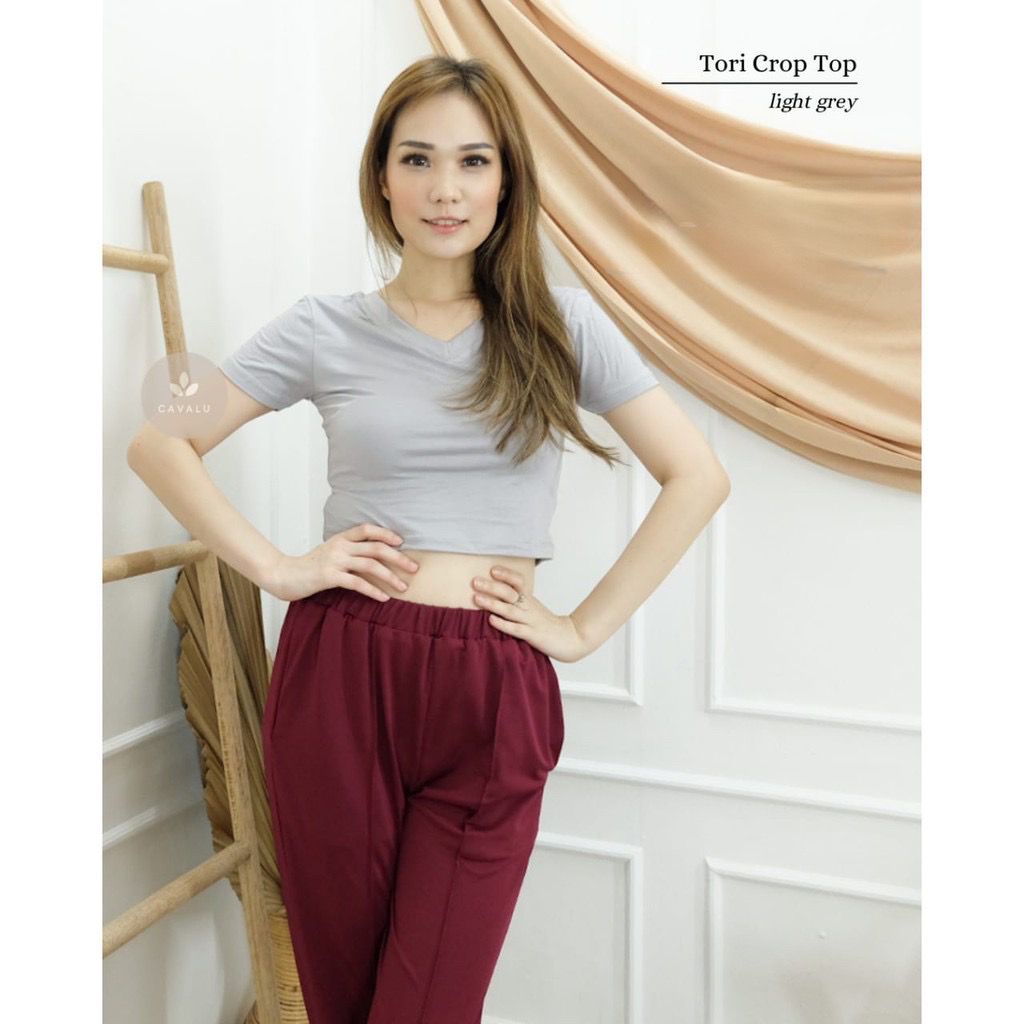 Crop Top Baju Atasan Wanita Polos  T-Shirt Crop Tee Kaos Cewek CAVALU 133 Tori