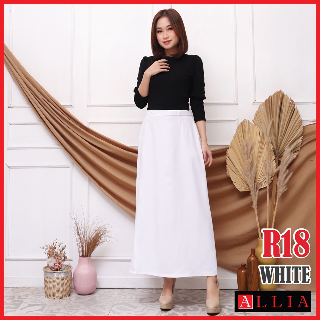 ALLIA R18 - White M - 7L - Rok A Wanita - Rok Panjang Wanita - Rok kerja wanita - ROK Putih