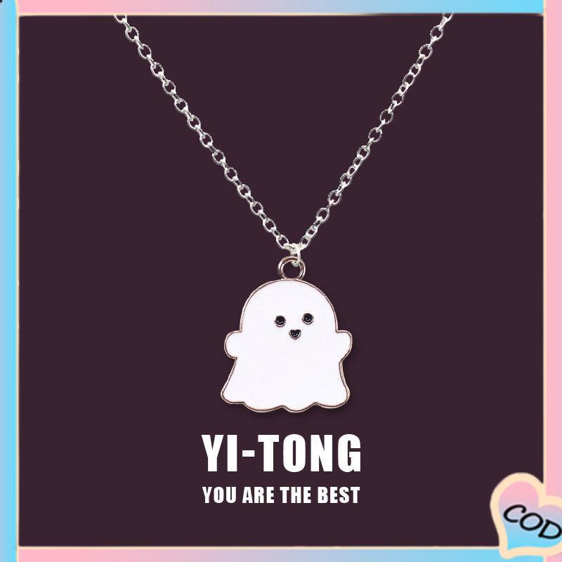 COD❤️ Kartun Hantu Kalung Liontin Aksesoris Pasangan Rantai Sweater Hadiah Halloween-A.one