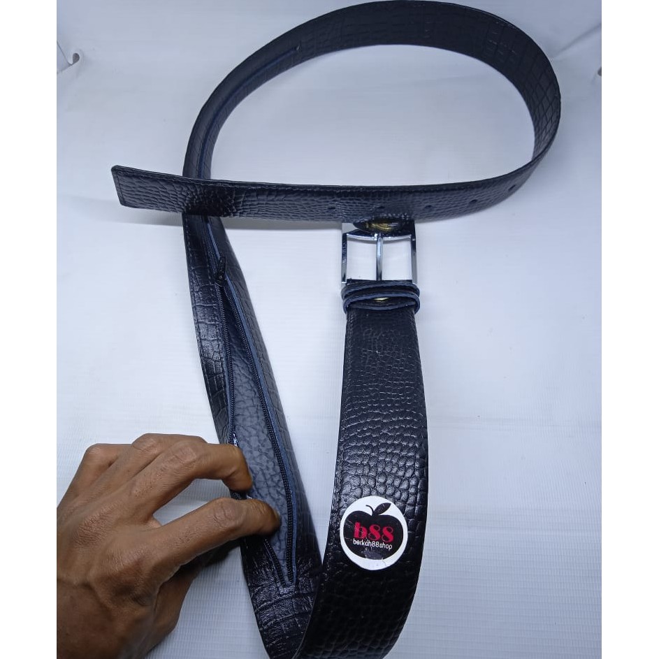 Ikat Pinggang Pria / Gesper Men Belt Resleting / Sabuk Kulit Motif Halus Dan Kulit Ular