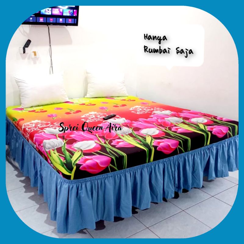 Bed Skirt Rumbai 35cm Uk 180X200 Penutup Kolong Ranjang Katun Lokal Polos