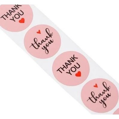 Paper Tags - 1&quot; Pink Round Black Letter THANK YOU Sticker (10 pcs)