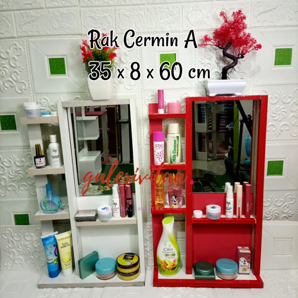 Rak Kosmetik Gantung Minimalis / Rak Kosmetik Kaca / Rak Cermin Kosmetik