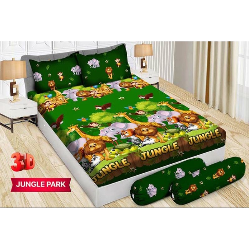 Sprei Premium Bonita 3D bahan katun Disperse Anti Luntur ukuran 180x200 Motif Dino Roar, Jungle Park