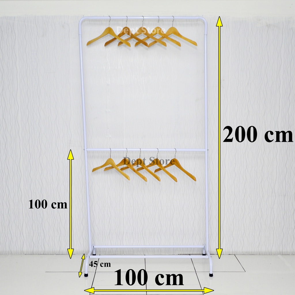RAK GAWANG GANTUNGAN 2 TINGKAT MINIMALIS STANDING HANGER BAJU BULAT PUTIH