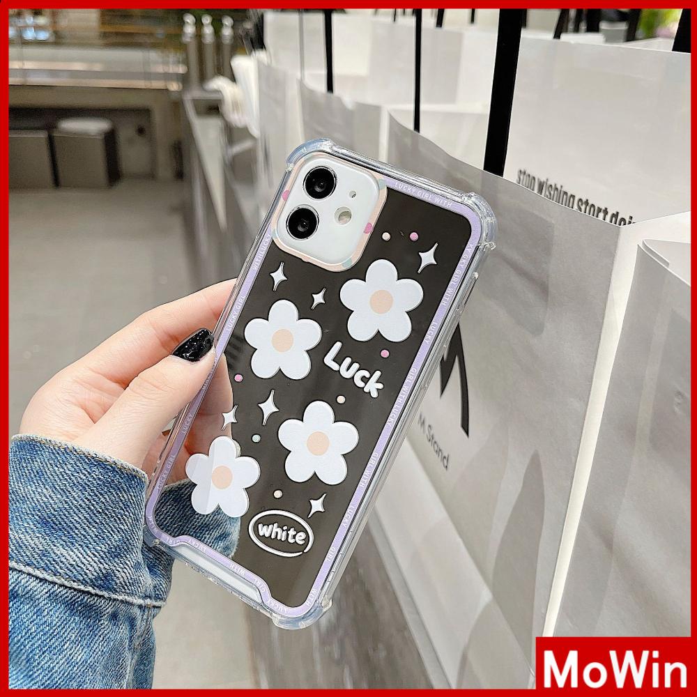 iPhone Case Acrylic HD Mirror Laser Airbag Shockproof Protection Camera Cute White Flowers Compatible For iPhone 11 iPhone 13 Pro Max iPhone 12 Pro Max iPhone 7 Plus iPhone xr