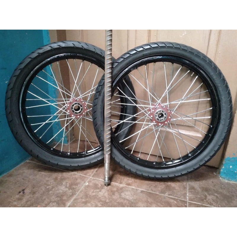 Roda Gerobak Dorong model ruji jari2 motor ring 17 satu set as.komplit tinggal pasang