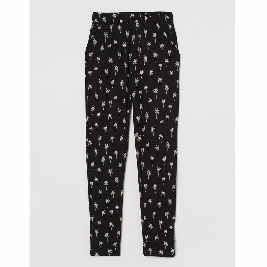 Jogger Katun Rayon Viscose Anak Perempuan HnM Black Palm Trees 5-10y - 9-10y