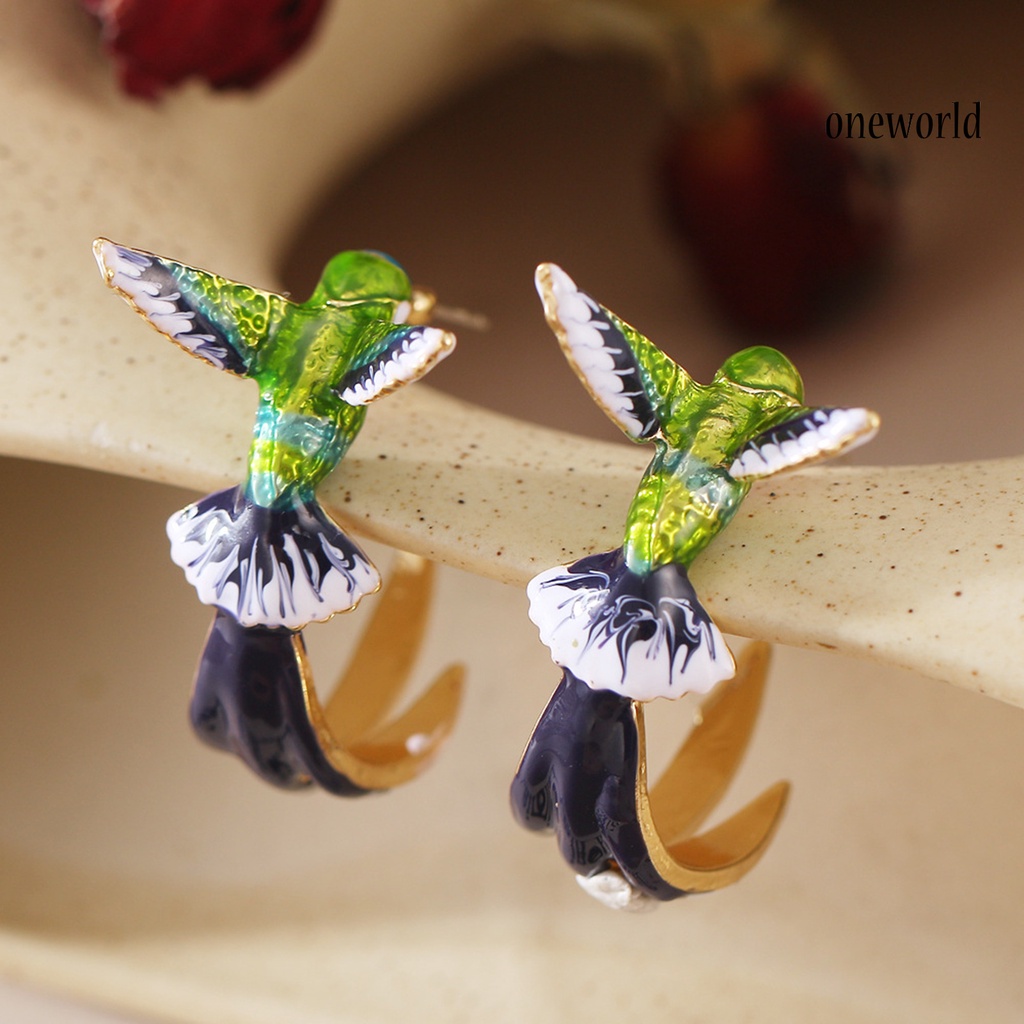 OW# Women Earrings Flying Hummingbird Enamel Alloy Fashion Piercing Jewelry for Party