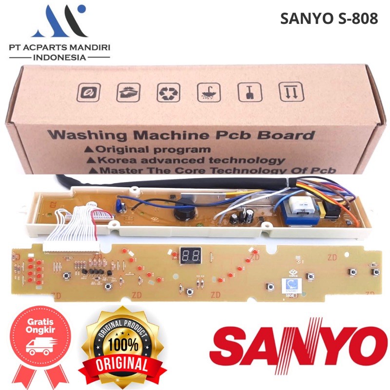 Modul pcb mesin cuci sanyo auto tipe ASW-85SB ASW-86SB double socket kabel  ( S-808 )