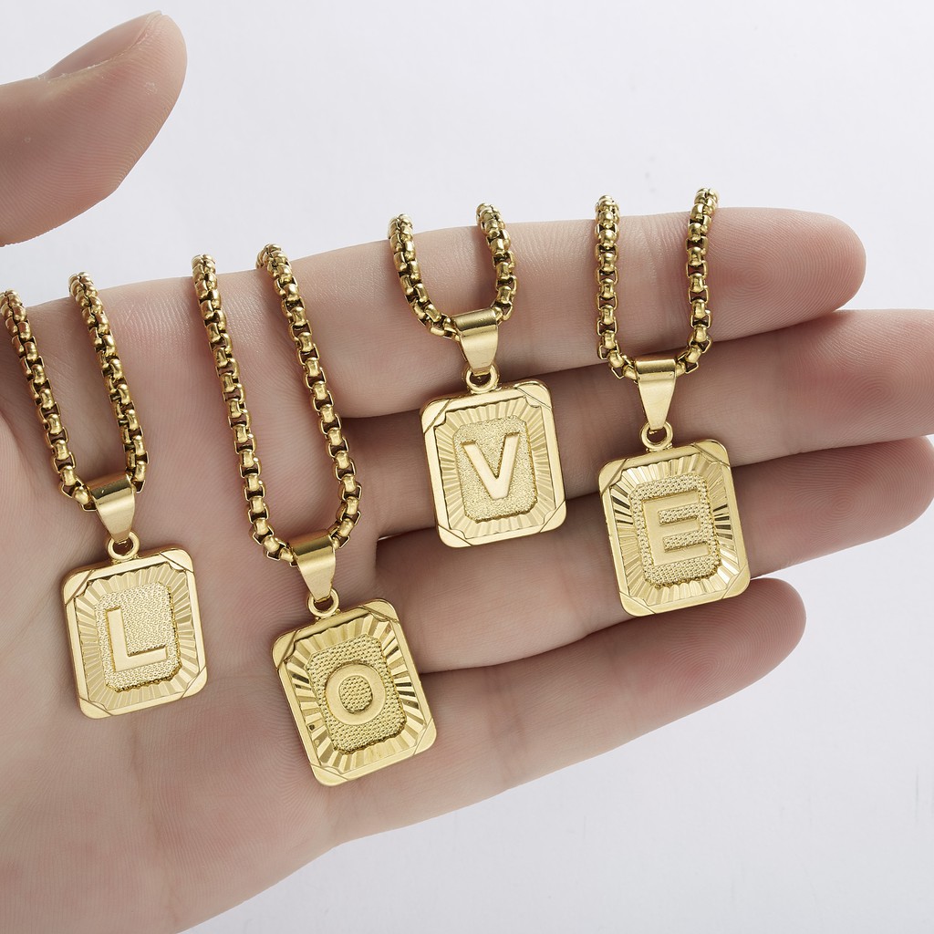 Kalung Rantai Liontin Inisial 26 Huruf Lapis Emas Perak Ukuran 22 Inci Untuk Pria Dan Wanita