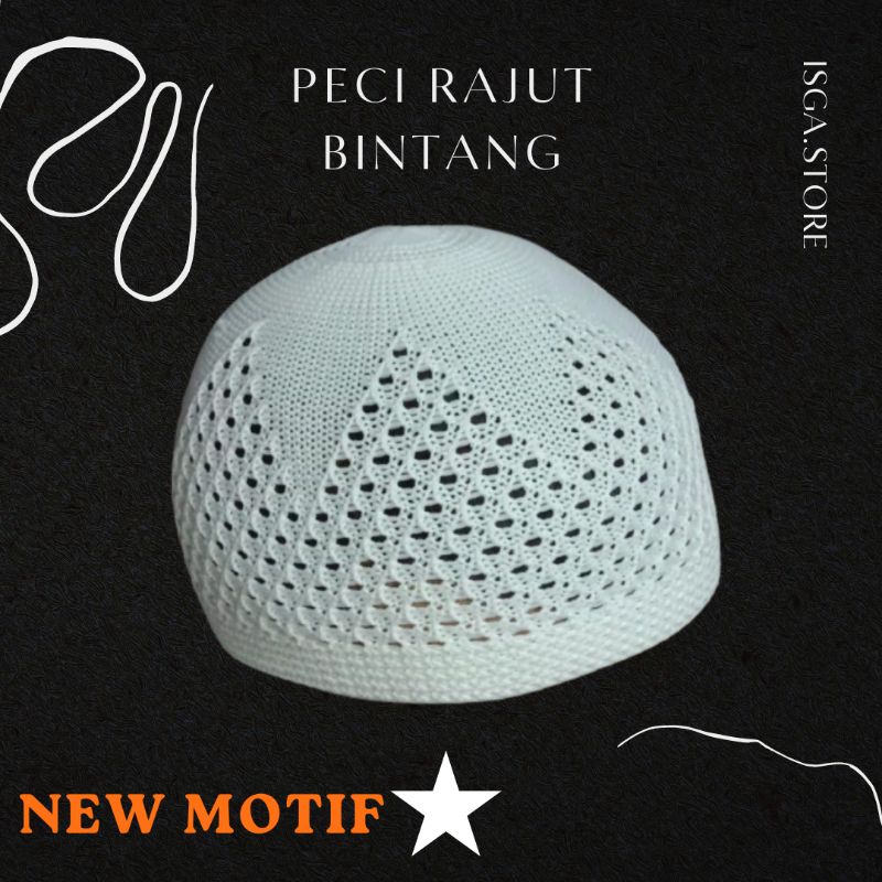 Peci Rajut Motif Bintang Dewasa / Peci Rajut Dewasa / Peci Haji / Peci Putih / Kopiah Rajut / Peci Rajut Polos Tebal Elastis / PECI RAJUT BINTANG POLOS