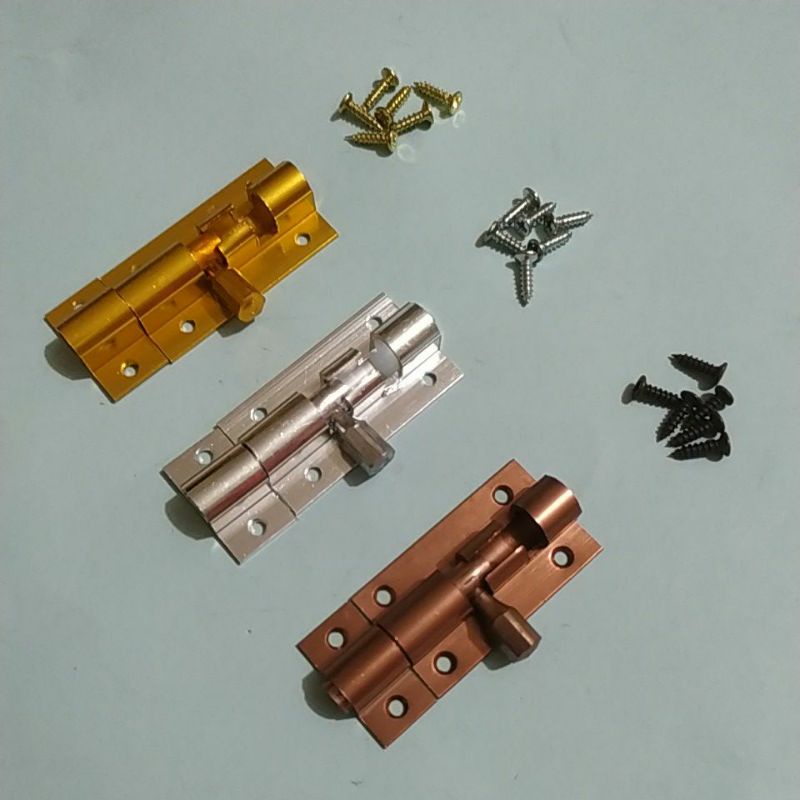 grendel / slot / aluminium Top 2 inch.  coklat , kuning , putih  termasuk skrup. harga per set