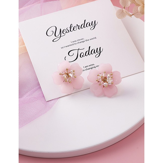 LRC Anting Tusuk Fashion 925 Silver Needle Stereo Flower Pearl Crystal Acrylic Flower Earrings F6561