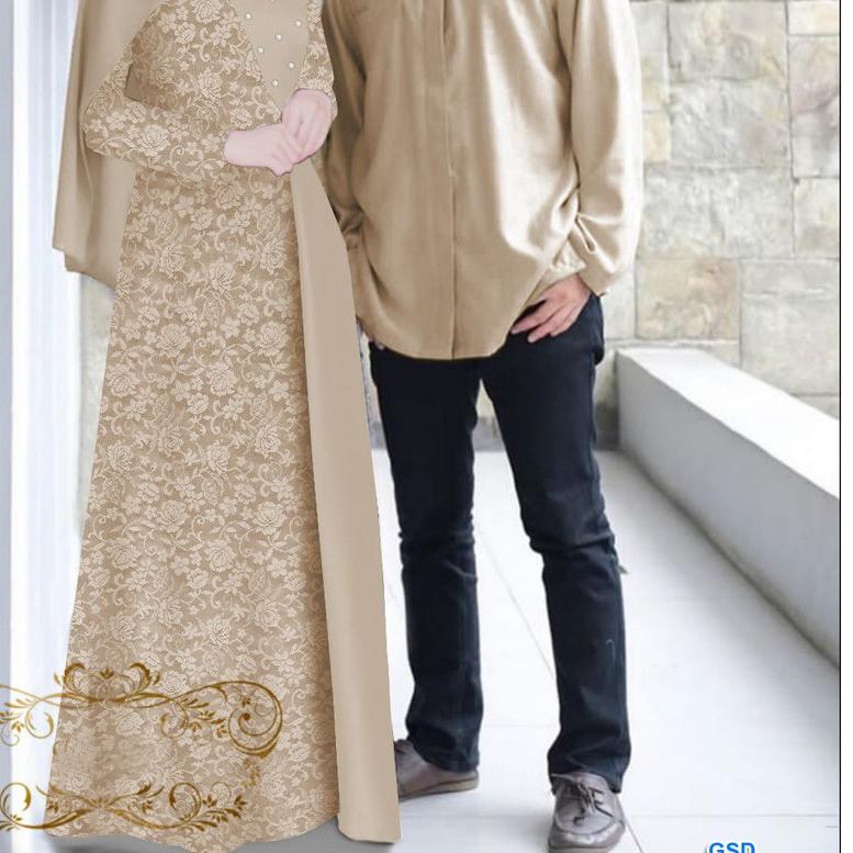 ♤ Cp darlene/couple muslim/gamis syari brokat kombi mutiara/kemeja muslim pria/baju batik pasangan ♙