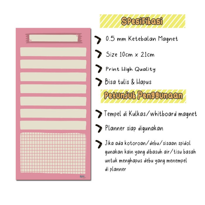 

Mudah Planner Board Magnetic Mini Notes Goals Meal To Do List Aestehtic Pink Limited
