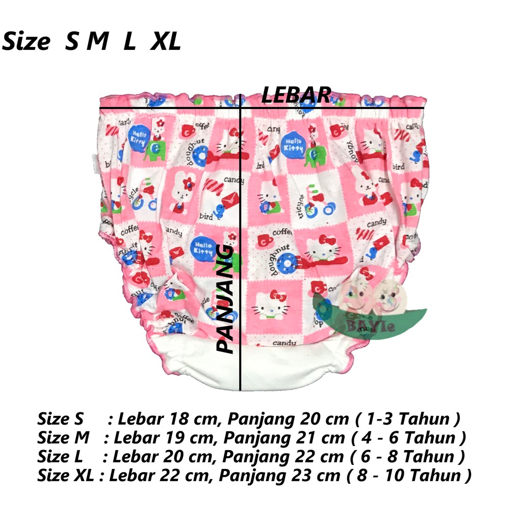 BAYIe - 6 PCS Celana Dalam/CD Anak Perempuan/Cewek NECI KITTY MF Bahan 100% KATUN DK Tebal SNI/ Kid'