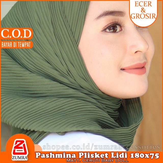 Pashmina Plisket Lidi 180 x 75 cm Pasmina Pleated Premium 2 Sisi Ruffle Matt Ceruti Baby Doll