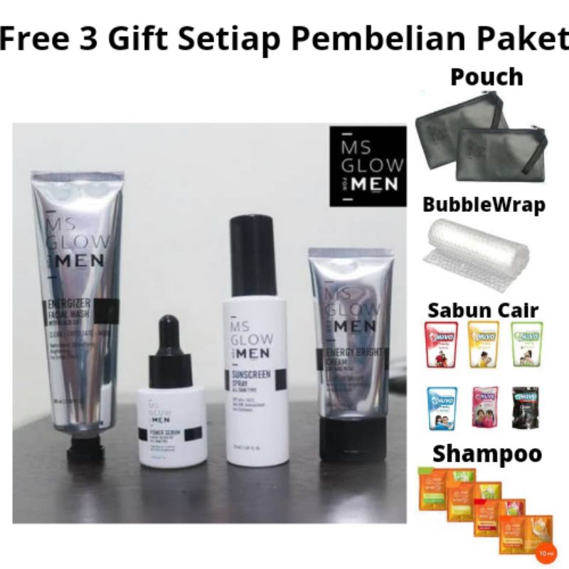 Paket Ms Glow Men isi 4 Whitening Acne Skincare Msglow